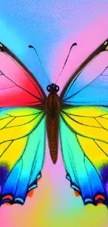 Colorful butterfly soaring in sky with vibrant rainbow hues, perfect for mobile.