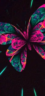 Colorful neon butterfly on a dark background wallpaper.