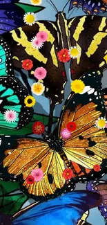 Vibrant butterfly and floral phone wallpaper with colorful designs.