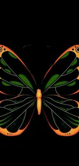 Vibrant butterfly with orange and green wings on a black background wallpaper.