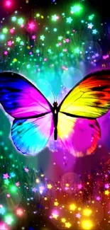 Colorful butterfly with vibrant lights mobile wallpaper.