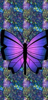 Vibrant butterfly wallpaper with a colorful, artistic design and rich purple tones.