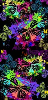 Vibrant butterfly wallpaper with colorful splashes and patterns.