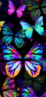 Vibrant butterflies on a black background enhance phone display.