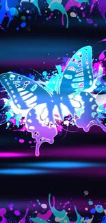 Vibrant butterfly in blue and purple on a dark background wallpaper.