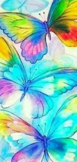 Vibrant watercolor butterflies on mobile wallpaper.