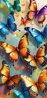 Vibrant butterflies in colorful artistic design.