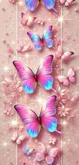 Colorful butterfly and floral wallpaper with sparkling effects.