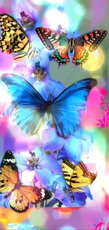 Colorful butterfly wallpaper with vibrant floral patterns.