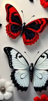 Vibrant butterflies and flowers design wallpaper.