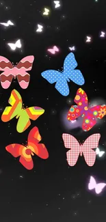 Colorful butterflies on a dark background mobile wallpaper.