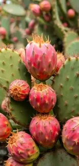 Close-up of pink blooming cactus with green pads.