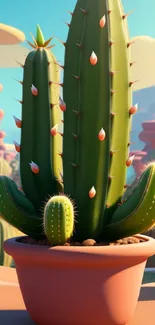 Vibrant desert cactus art wallpaper for mobile.