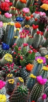 Colorful cactus flowers creating a vibrant mobile wallpaper.