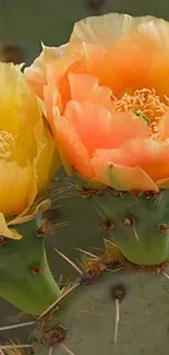 Close-up of vibrant orange and yellow cactus flowers.