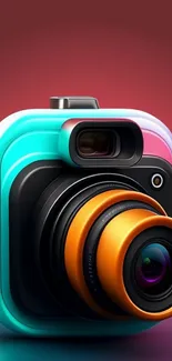 3D camera lens with vibrant colors on mobile wallpaper background.