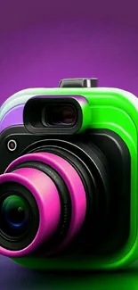 Vibrant neon camera lens art mobile wallpaper.