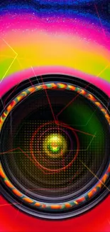 Vibrant abstract camera lens wallpaper with colorful patterns.