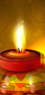 A vibrant digital art of a candle with glowing flame on a decorative patterned background.