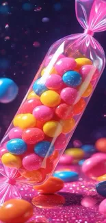 Colorful candies with pink background