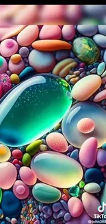 A vibrant mobile wallpaper featuring colorful candy-like stones.