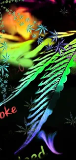 Vibrant cannabis leaf wallpaper with colorful design elements.