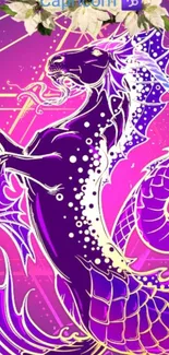 Capricorn dragon art on pink and purple mobile wallpaper.