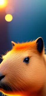 Vibrant capybara with bokeh light effect on mobile wallpaper.