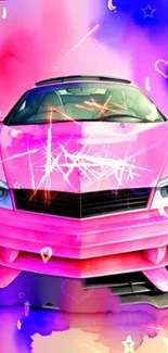 Vibrant pink car with colorful dreamy background