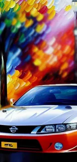 Vibrant car artwork with a colorful, abstract background.