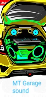 Colorful car audio system with vibrant yellow design.