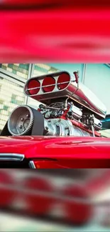 Red car engine wallpaper showcasing vibrant automotive design.