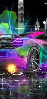 Vibrant neon car wallpaper with colorful glowing effects.