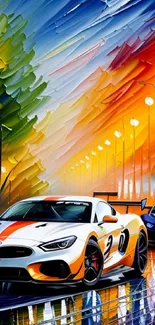 Vibrant street racing with colorful sports cars.