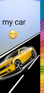 Colorful car art on rainbow background wallpaper.