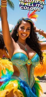 Colorful carnival dancer in festive attire.