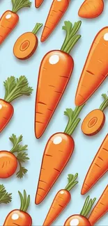 Illustrated carrots pattern on blue background.