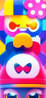 Vibrant cartoon-themed wallpaper with colorful abstract characters.