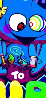 Vibrant cartoon art wallpaper with playful characters and bold colors.