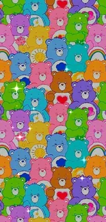 Colorful cartoon bears wallpaper with vibrant pattern.