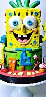 Colorful cartoon cake decoration wallpaper with a yellow dominant color.