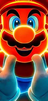 Vibrant neon cartoon character art in orange-red glow.