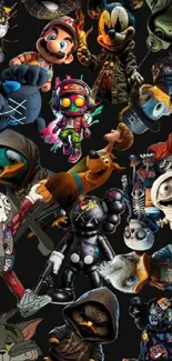 Vibrant collage of various cartoon characters on a black background.