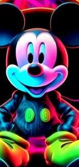 Vibrant cartoon character in neon colors on mobile wallpaper.