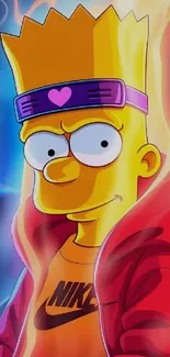 Cartoon character in vibrant colors with a playful expression and stylish outfit.