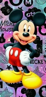 Colorful Mickey Mouse wallpaper with vibrant background.