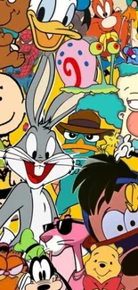 Vibrant cartoon characters collage wallpaper.