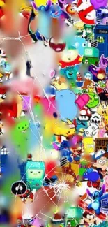 Vibrant cartoon collage wallpaper with diverse characters.