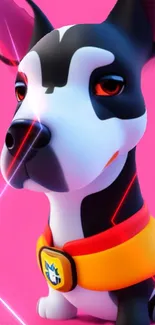 Vibrant cartoon dog with a neon pink background.