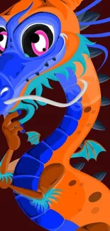 Cartoon dragon with vibrant orange and blue design.